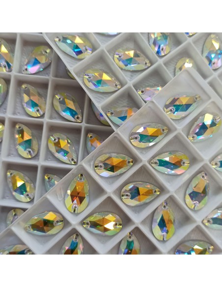 Pietra da Cucire in Cristallo GT Crystal Goccia mm 28x17 Crystal AB - 1PZ Pietra da Cucire in Cristallo GT Crystal Goccia mm 28x17 Crystal AB - 1PZ