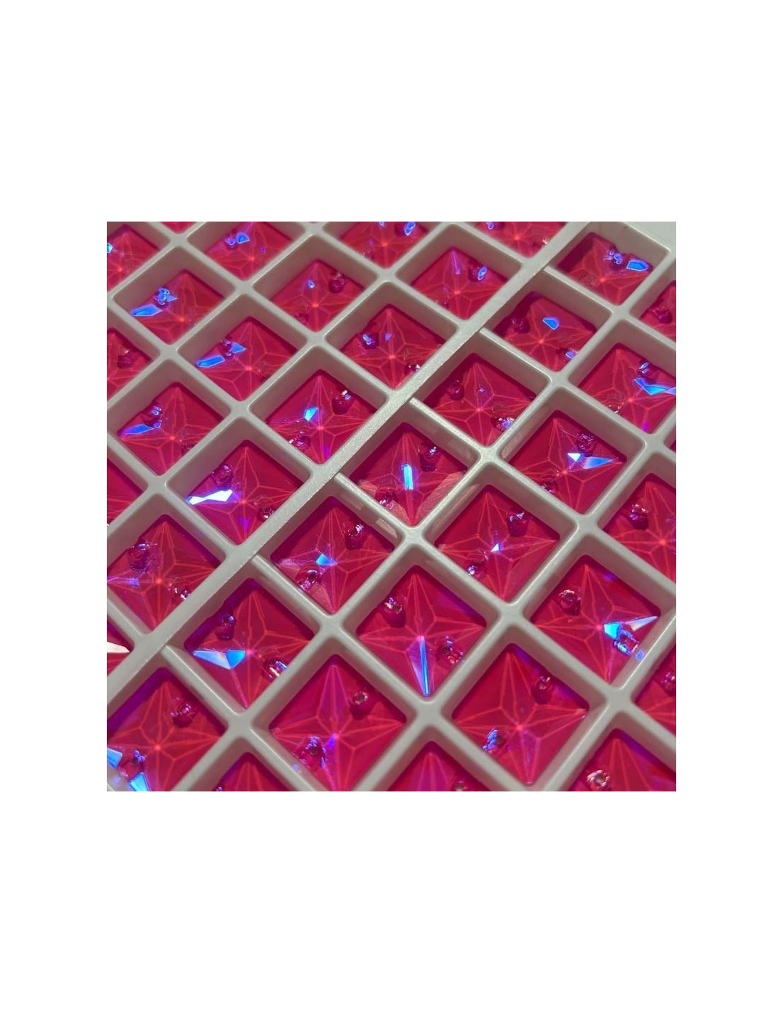 Pietra da Cucire in Cristallo GT Crystal Quadrato mm 14 Rosa Fluo AB - 1PZ