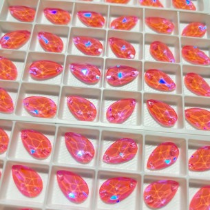 Pietra da Cucire in Cristallo GT Crystal Goccia mm 18x10,5 Arancio Fluo AB - 1PZ 2