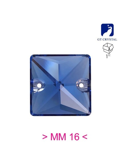 Pietra da Cucire in Cristallo GT Crystal Quadrato mm 16 Sapphire - 1PZ