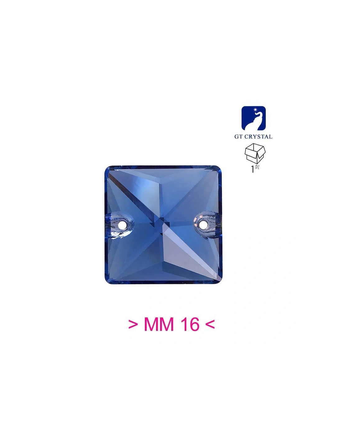 Pietra da Cucire in Cristallo GT Crystal Quadrato mm 16 Sapphire - 1PZ