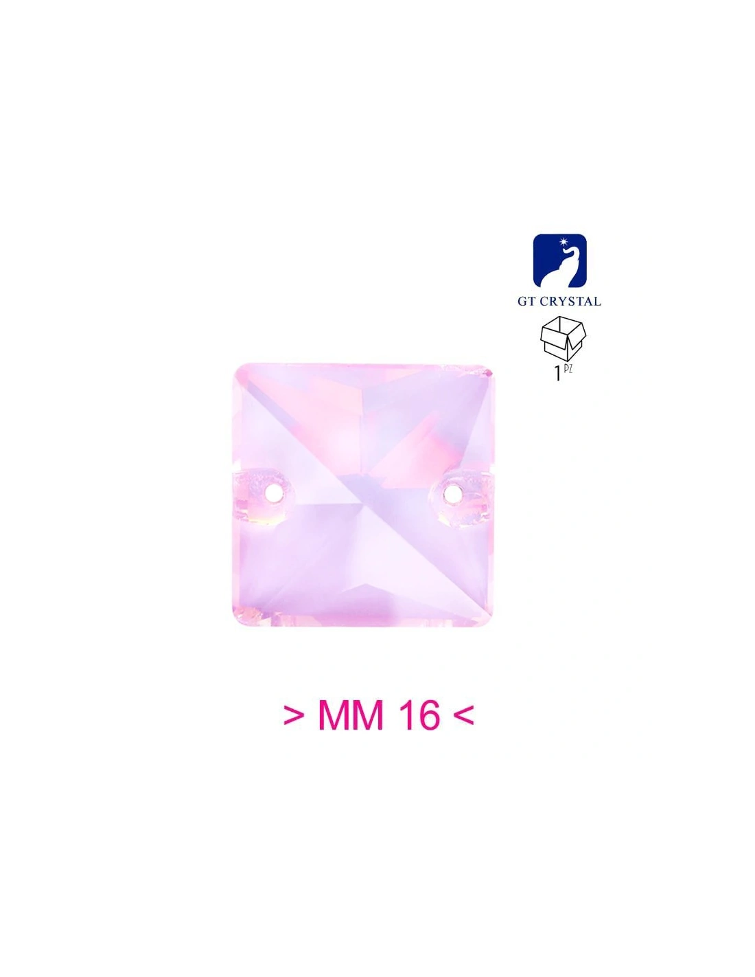 Pietra da Cucire in Cristallo GT Crystal Quadrato mm 16 Rosa Cipria - 1PZ