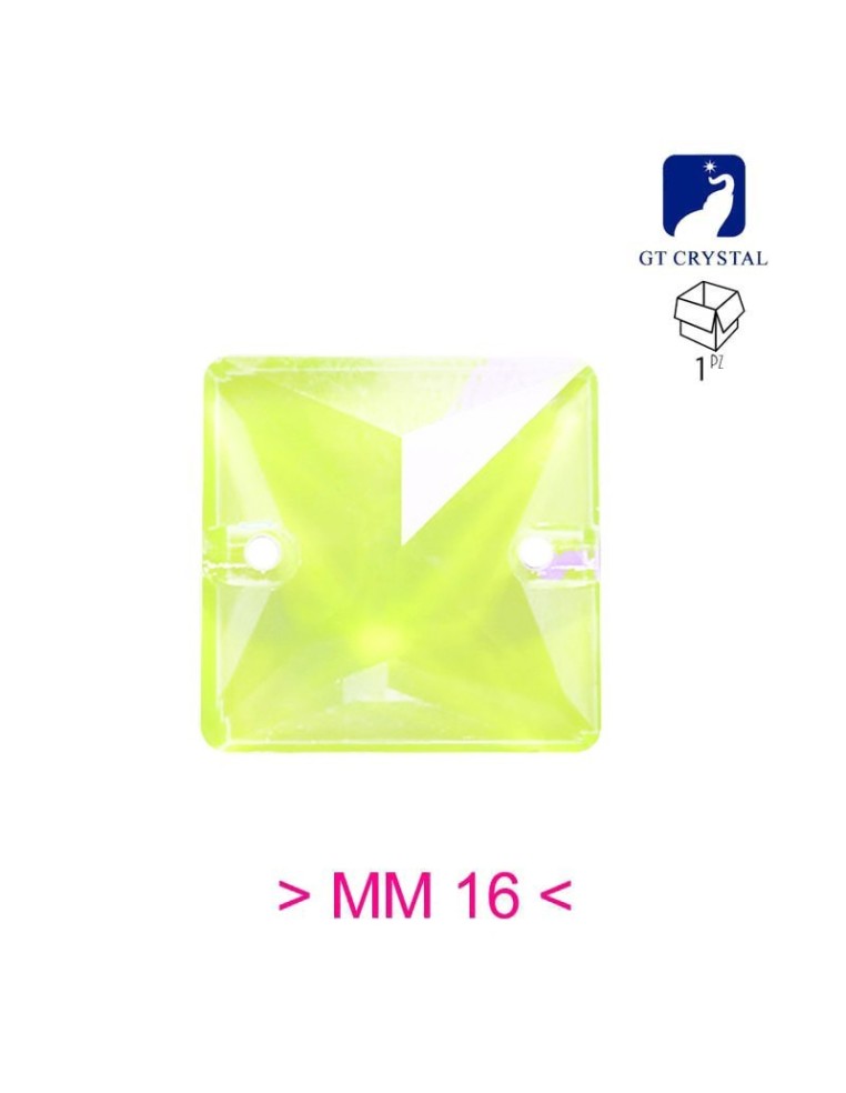 Pietra da Cucire in Cristallo GT Crystal Quadrato mm 16 Giallo Fluo AB - 1PZ