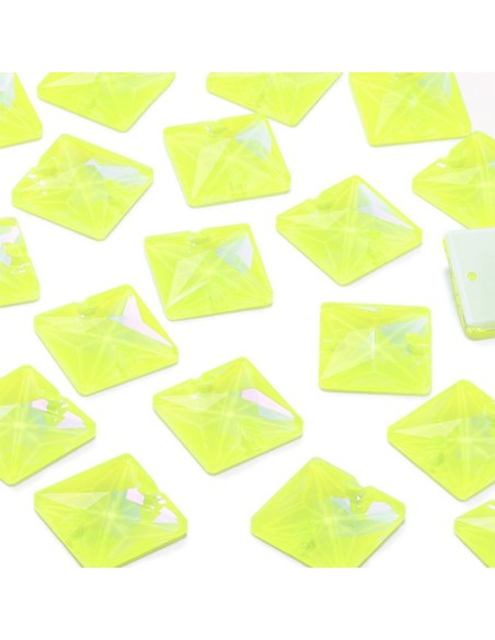 Pietra da Cucire in Cristallo GT Crystal Quadrato mm 16 Giallo Fluo AB - 1PZ