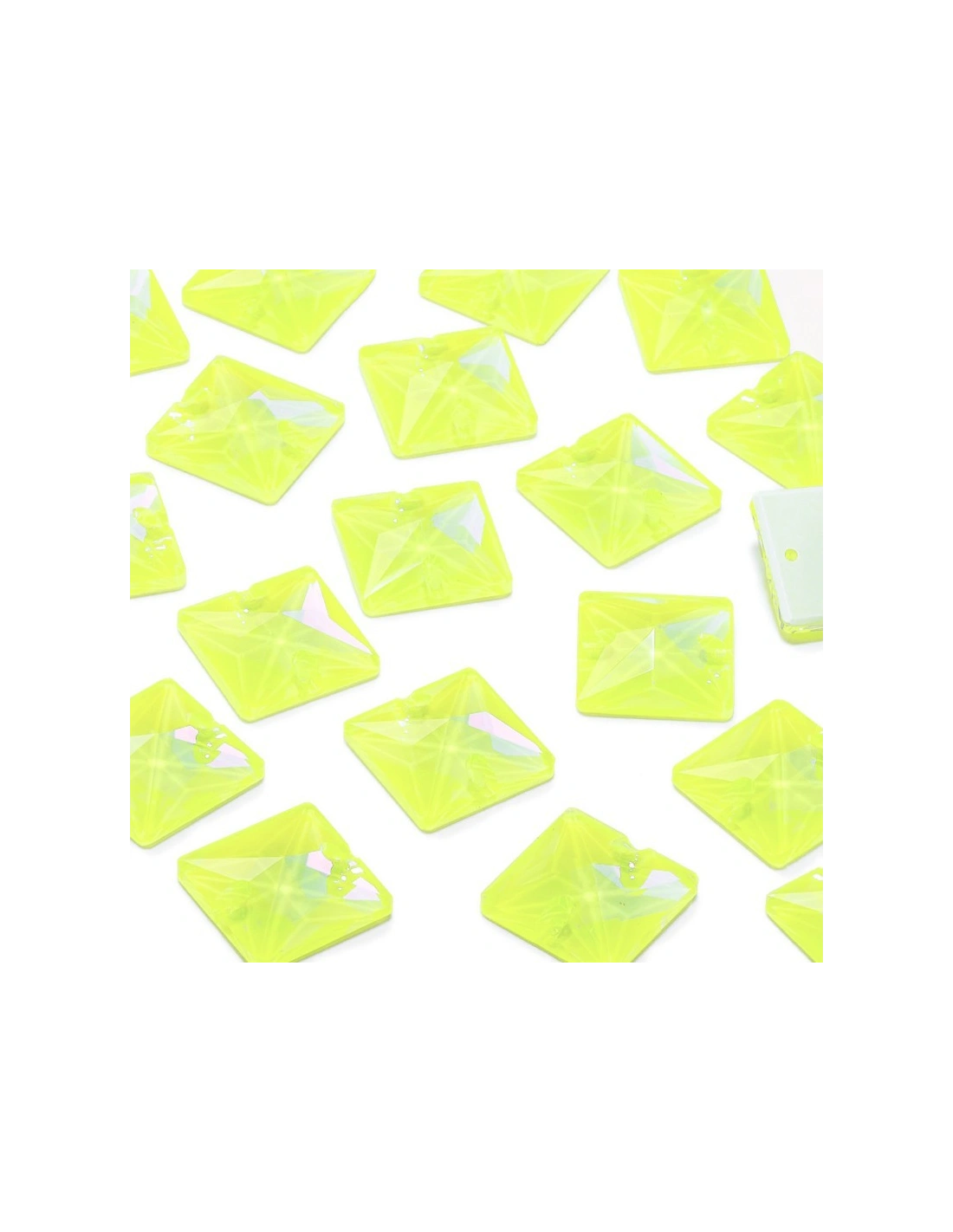 Pietra da Cucire in Cristallo GT Crystal Quadrato mm 16 Giallo Fluo AB - 1PZ