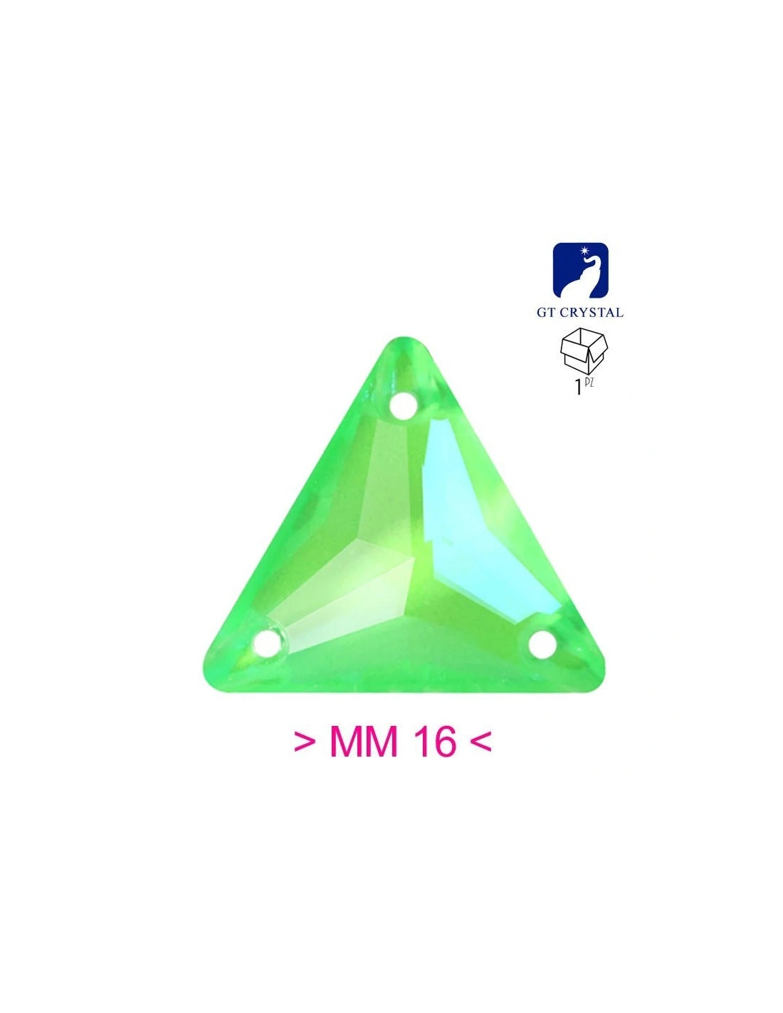 Pietra da Cucire in Cristallo GT Crystal Triangolo mm 16 Verde Fluo AB - 1PZ