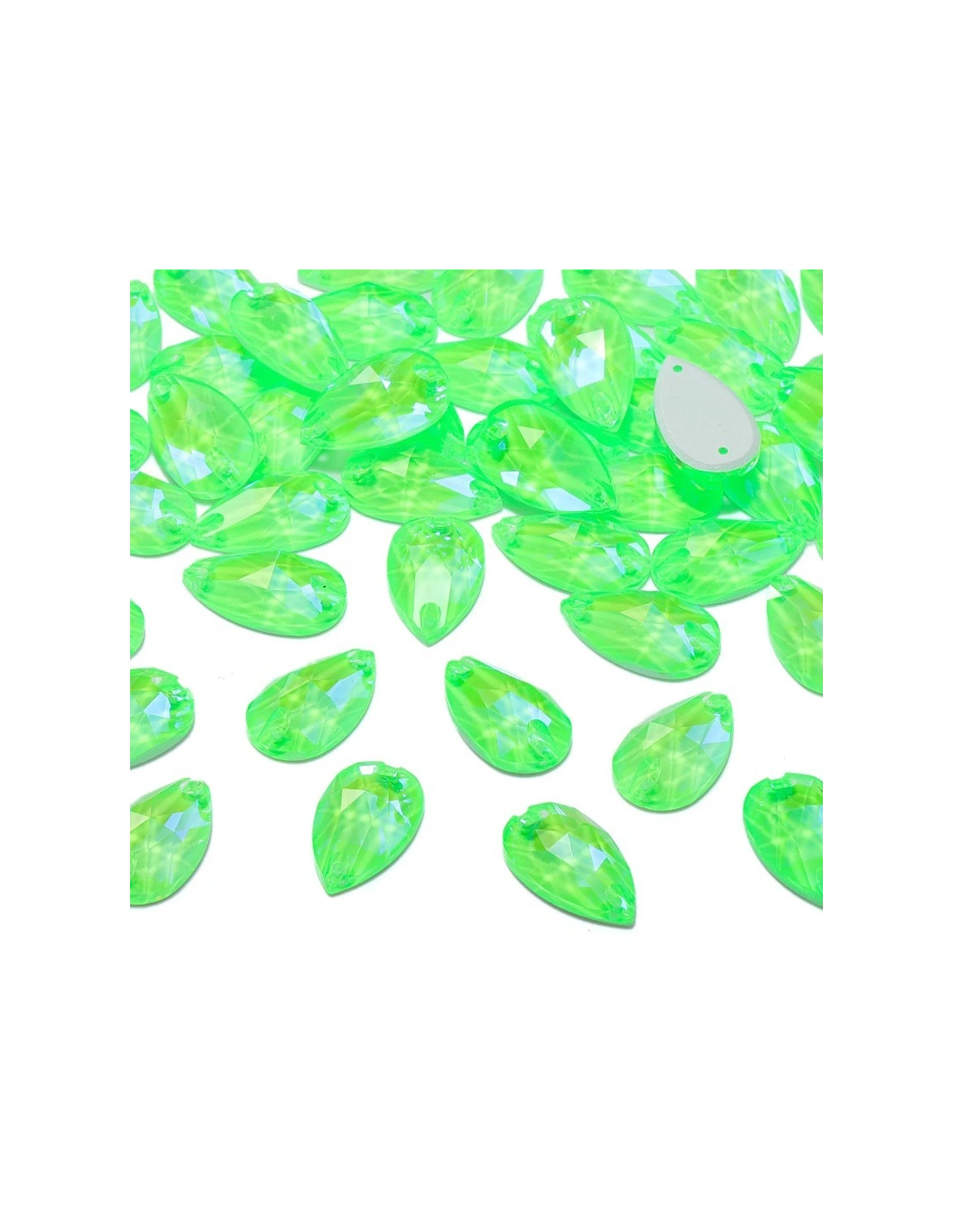 Pietra da Cucire in Cristallo GT Crystal Goccia mm 18x10,5 Verde Fluo AB - 1PZ