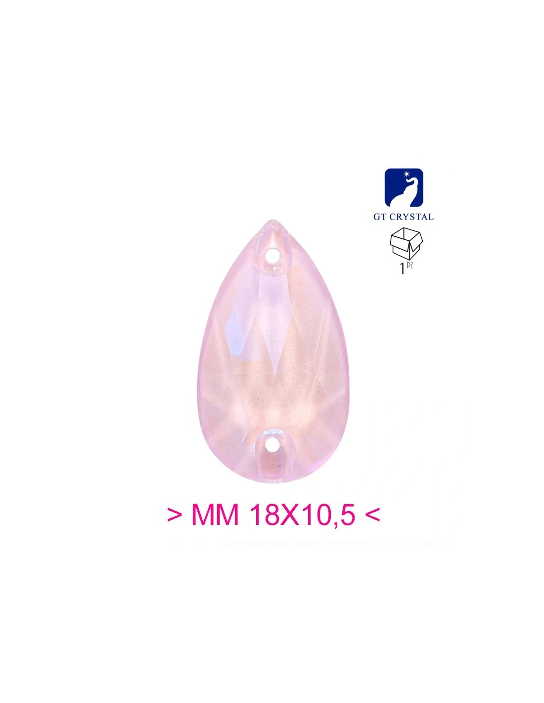Pietra da Cucire in Cristallo GT Crystal Goccia mm 18x10,5 Rosa Cipria - 1PZ