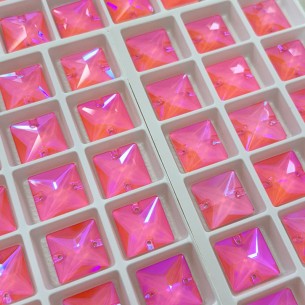 Pietra da Cucire in Cristallo GT Crystal Quadrato mm 16 Arancio Fluo AB - 1PZ 2