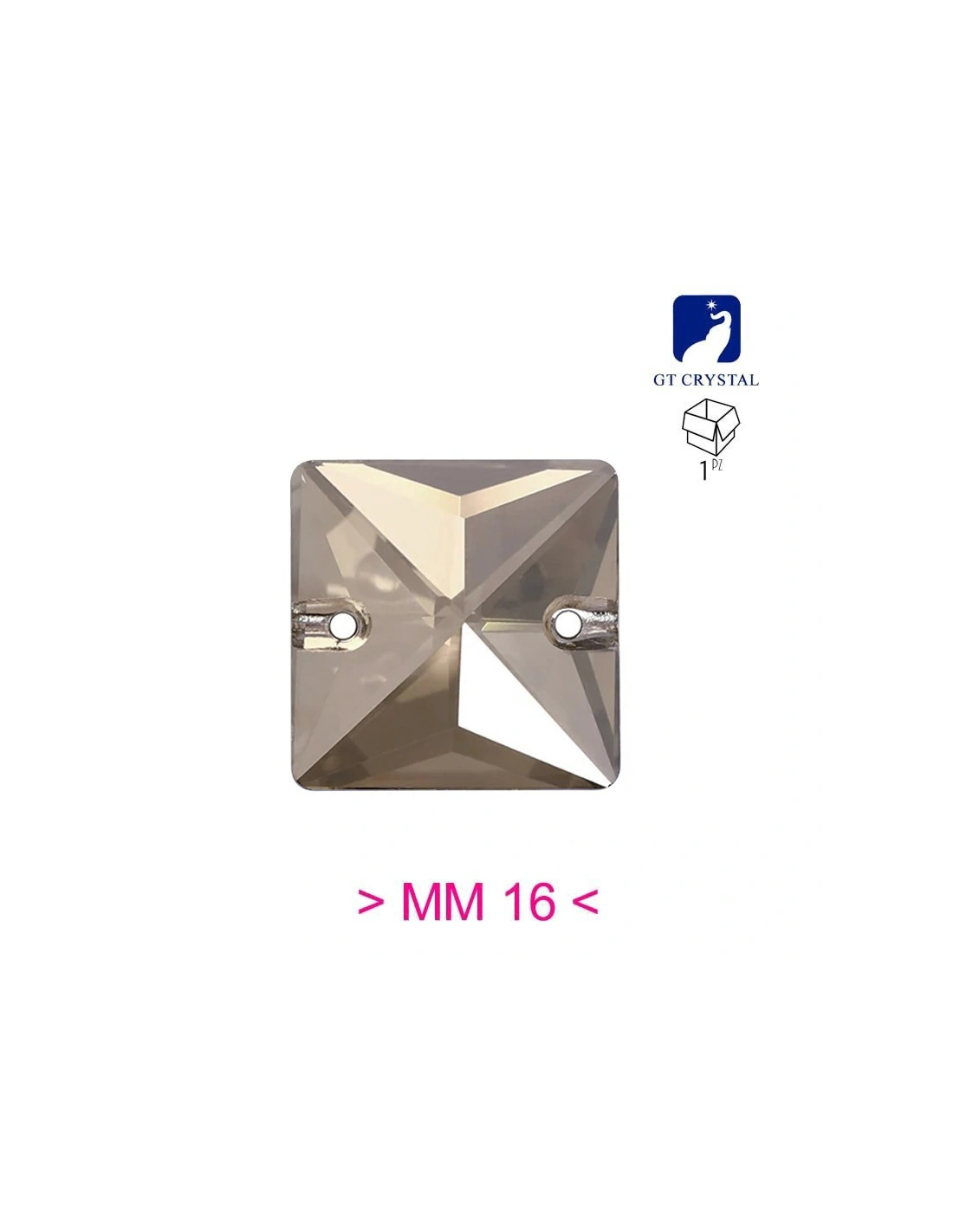 Pietra da Cucire in Cristallo GT Crystal Quadrato mm 16 Crystal Satin - 1PZ