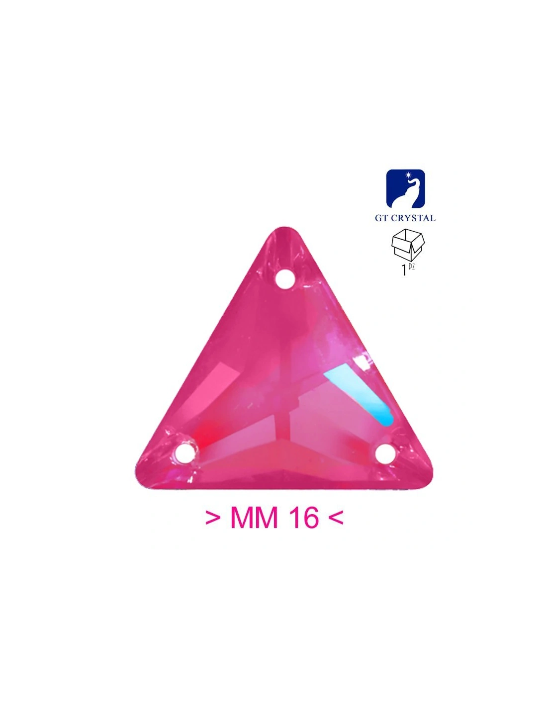 Pietra da Cucire in Cristallo GT Crystal Triangolo mm 16 Fuchsia Fluo AB - 1PZ
