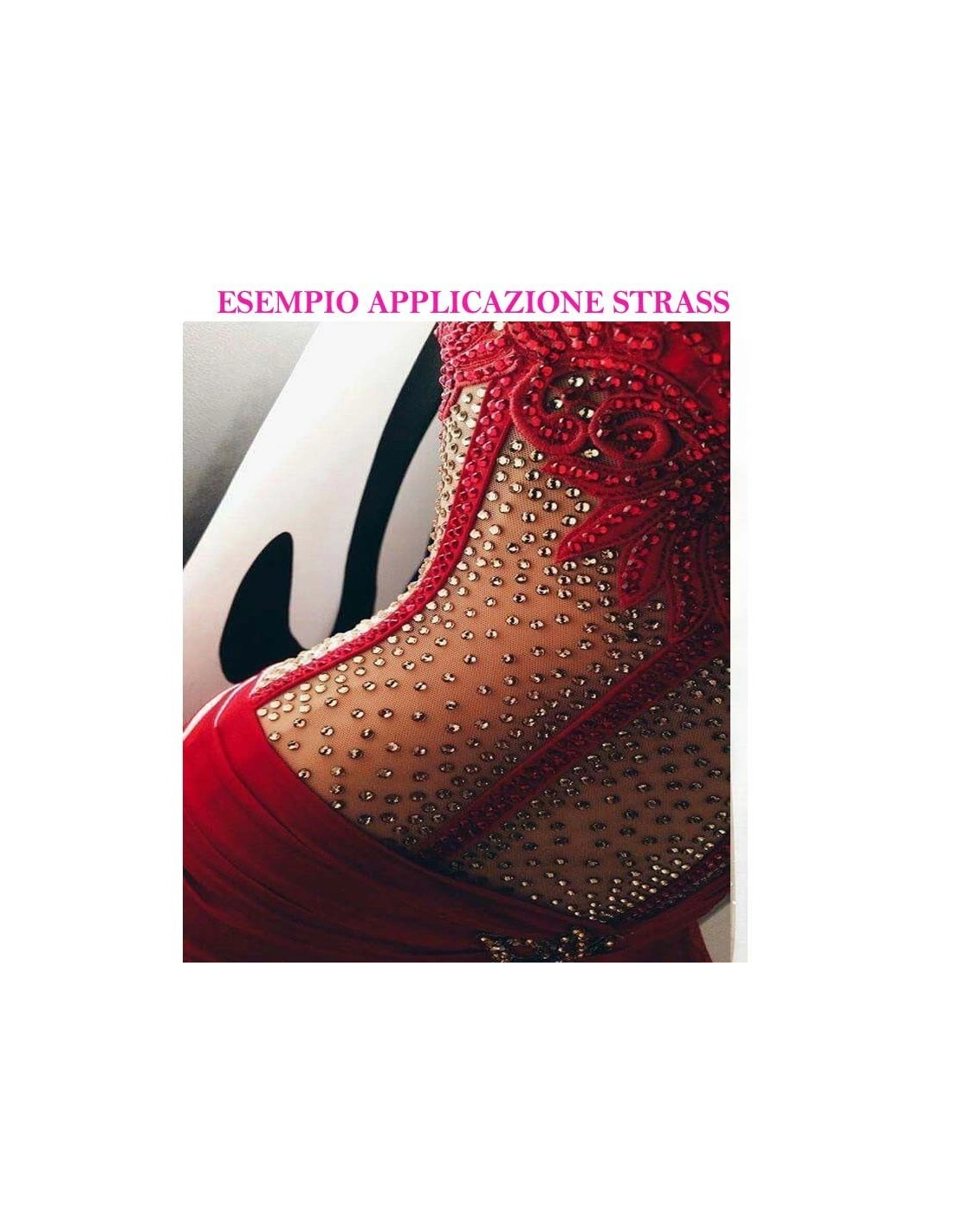 esempio applicazione Strass Rhinestones Preciosa Termoadesivo Hotfix ss 6  Lt. Siam - 144PZ