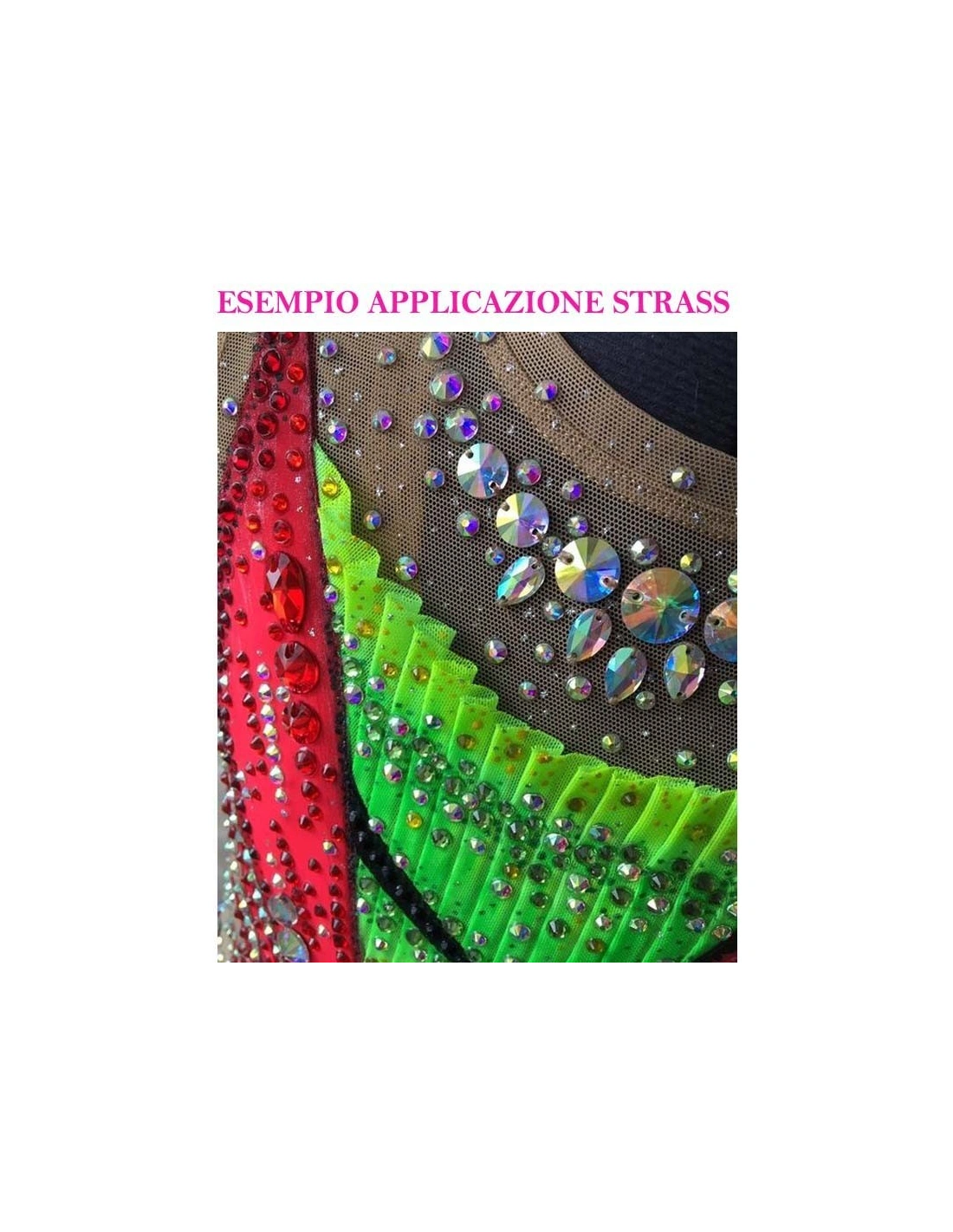esempio applicazione Strass Rhinestones Preciosa Termoadesivo  Hotfix ss 12 crystal ab - 144PZ