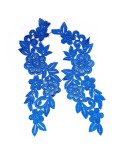 Royal Blue Floral Embroidered Fabric Appliqué 25x11 cm - 1 Pair - Appliqués for Leotards and Dresses