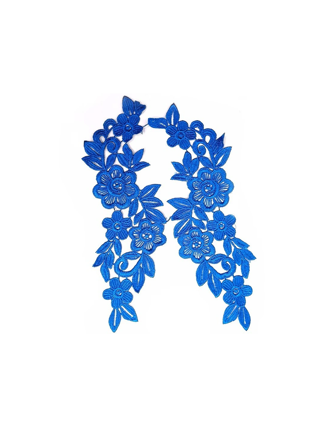 Royal Blue Floral Embroidered Fabric Appliqué 25x11 cm - 1 Pair - Appliqués for Leotards and Dresses