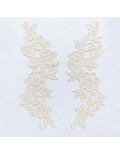Cream Floral Embroidered Fabric Appliqué 25x11 cm - 1 Pair - Appliqués for Leotards and Dresses