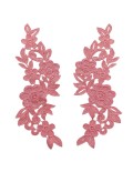 Peach Floral Embroidered Fabric Appliqué 25x11 cm - 1 Pair - Appliqués for Leotards and Dresses