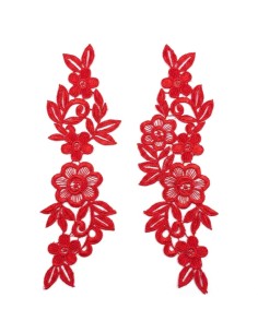Application floral embroidered fabric Light Red 25x11 cm - 1PA