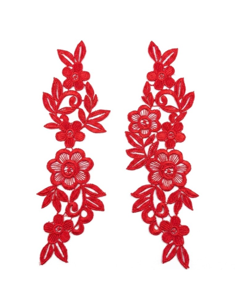 Light Read Floral Embroidered Fabric Appliqué 25x11 cm - 1 Pair - Appliqués for Leotards and Dresses