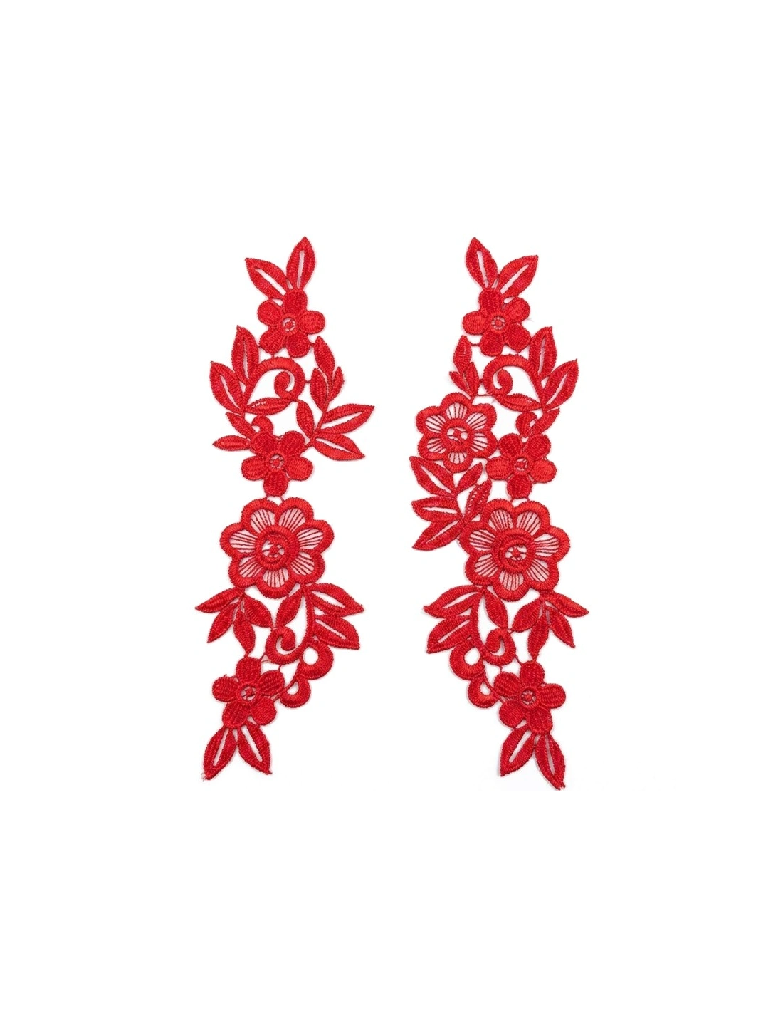 Light Read Floral Embroidered Fabric Appliqué 25x11 cm - 1 Pair - Appliqués for Leotards and Dresses