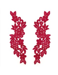 Application floral embroidered fabric Red 25x11 cm - 1PA