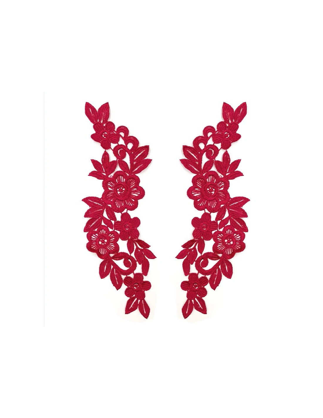 Applicazione in Tessuto ricamato Floreale Rosso cm 25x11 - 1PA - Applicazioni per Body e Abiti