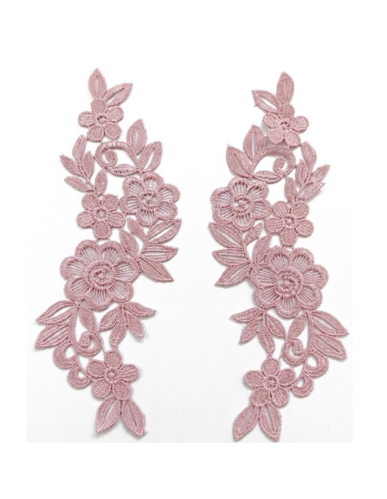 Pink Floral Embroidered Fabric Appliqué 25x11 cm - 1 Pair - Appliqués for Leotards and Dresses