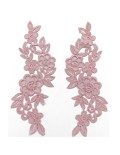 Pink Floral Embroidered Fabric Appliqué 25x11 cm - 1 Pair - Appliqués for Leotards and Dresses
