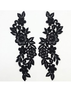 Application floral embroidered fabric Black 25x11 cm - 1PA