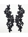 Black Floral Embroidered Fabric Appliqué 25x11 cm - 1 Pair - Appliqués for Leotards and Dresses