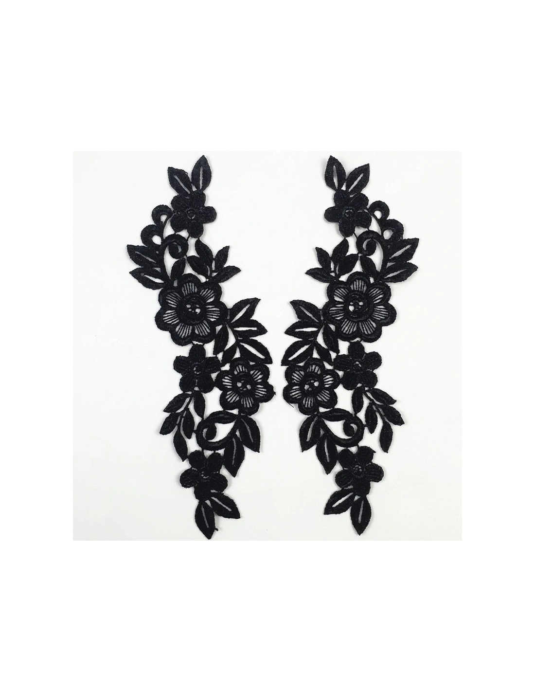 Black Floral Embroidered Fabric Appliqué 25x11 cm - 1 Pair - Appliqués for Leotards and Dresses