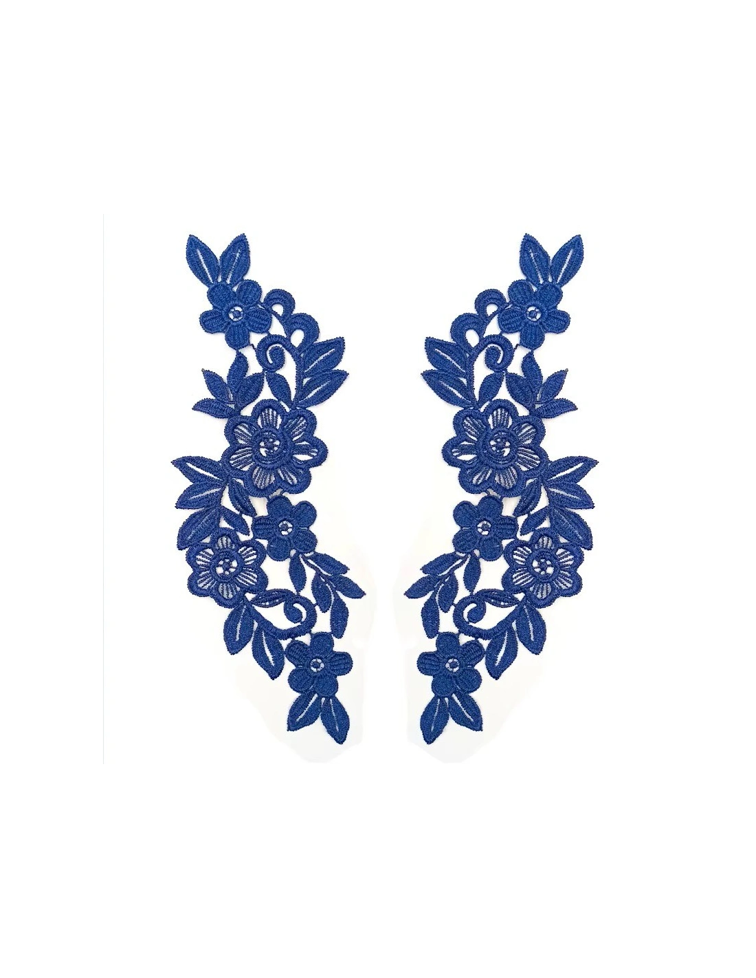 Blue Floral Embroidered Fabric Appliqué 25x11 cm - 1 Pair - Appliqués for Leotards and Dresses