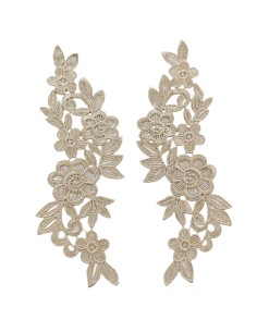 Application floral embroidered fabric Beige 25x11 cm - 1PA