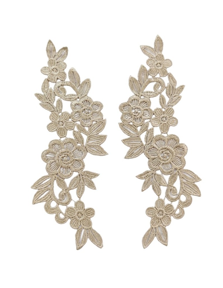 Applicazione in Tessuto ricamato Floreale Beige cm 25x11 - 1PA - Applicazioni per Body e Abiti