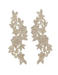 Beige Floral Embroidered Fabric Appliqué 25x11 cm - 1 Pair - Appliqués for Leotards and Dresses