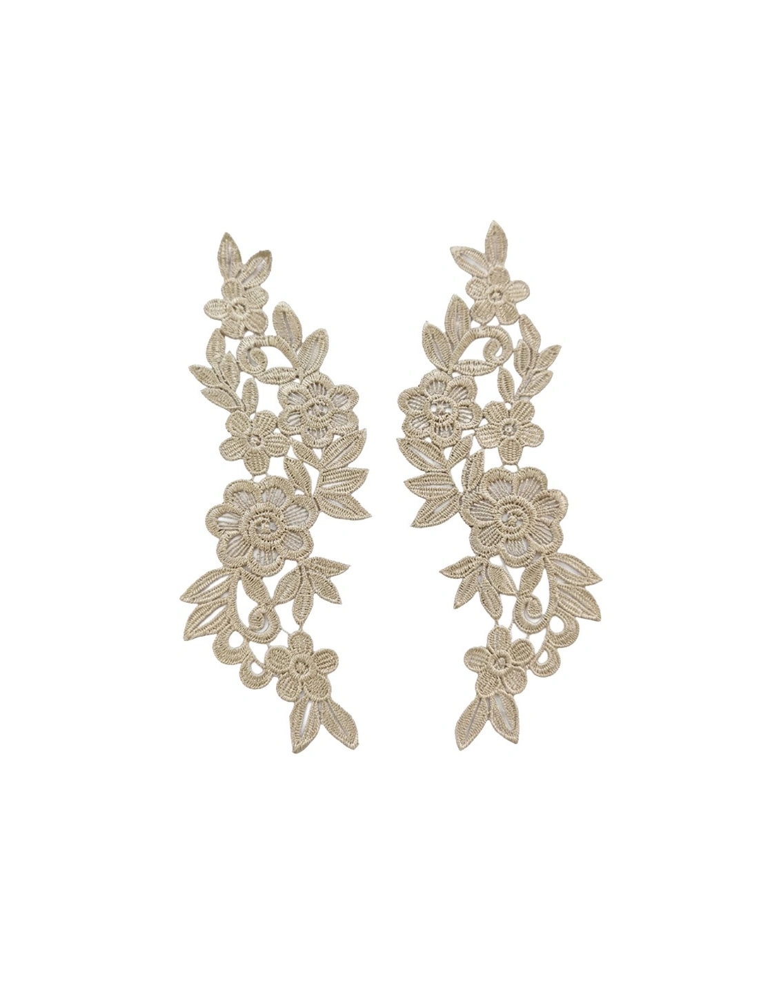 Beige Floral Embroidered Fabric Appliqué 25x11 cm - 1 Pair - Appliqués for Leotards and Dresses