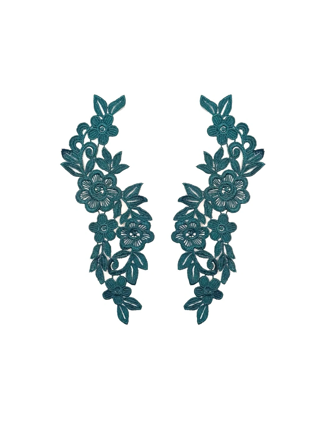 Emerald Floral Embroidered Fabric Appliqué 25x11 cm - 1 Pair - Appliqués for Leotards and Dresses