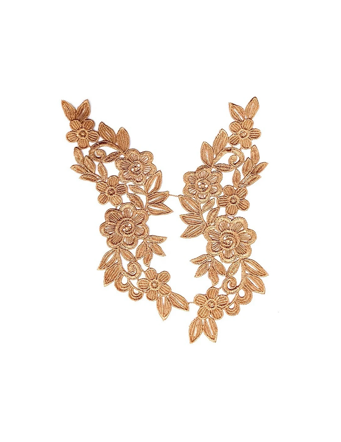 Caramel Floral Embroidered Fabric Appliqué 25x11 cm - 1 Pair - Appliqués for Leotards and Dresses