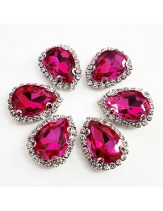 Drop Stone cm 2,5X3,5 Fuchsia-Silver - 1PC - Stones to be sewn with setting 2