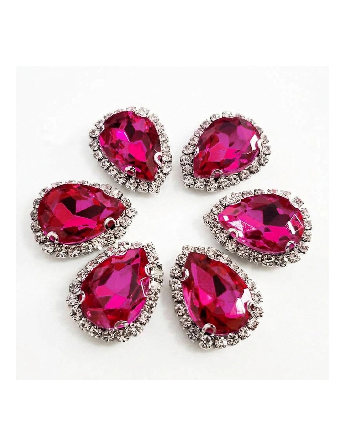 Drop Stone cm 2,5X3,5 Fuchsia-Silver - 1PC - Stones to be sewn with setting