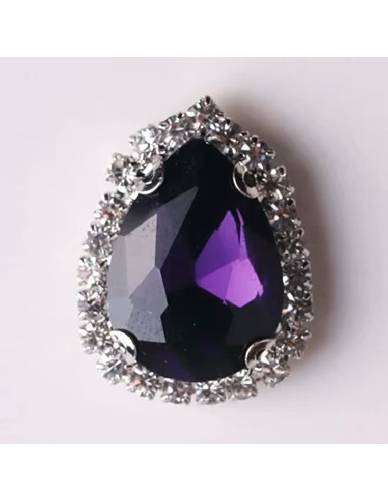 Pietra Goccia cm 2,5X3,5 Amethyst-Silver - 1PZ - Pietre da cucire con castone