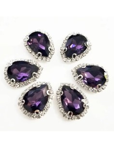 Drop Stone cm 2,5X3,5 Amethyst-Silver - 1PC - Stones to be sewn with setting 2