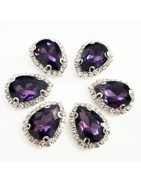 Pietra Goccia cm 2,5X3,5 Amethyst-Silver - 1PZ - Pietre da cucire con castone