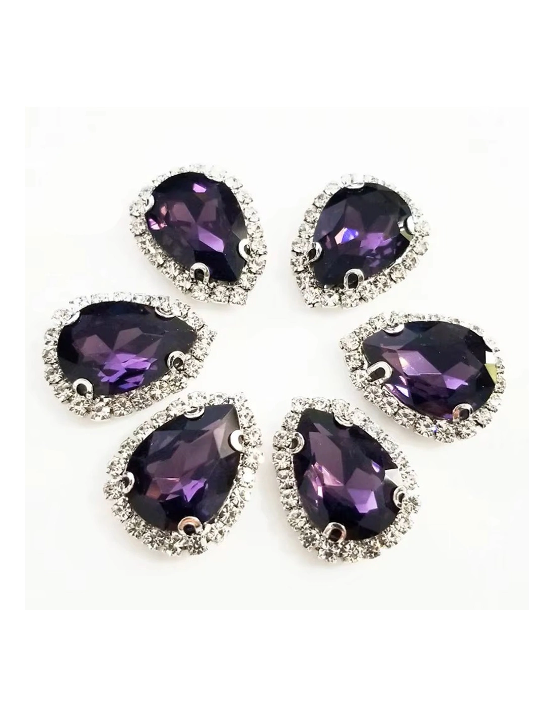 Pietra Goccia cm 2,5X3,5 Amethyst-Silver - 1PZ - Pietre da cucire con castone