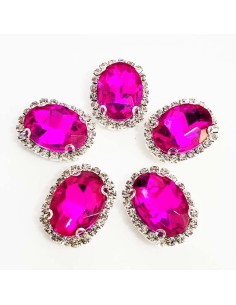Oval Stone cm 2,5x3,5 Fuchsia-Silver - 1PC - Stones to be sewn with setting 2