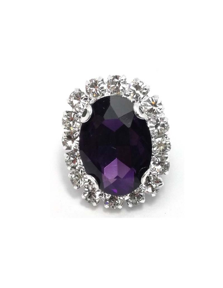 Oval Stone cm 2,5x3,5 Amethyst-Silver - 1PC - Stones to be sewn with setting