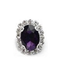 Oval Stone cm 2,5x3,5 Amethyst-Silver - 1PC - Stones to be sewn with setting