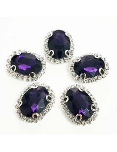 Oval Stone cm 2,5x3,5 Amethyst-Silver - 1PC - Stones to be sewn with setting 2