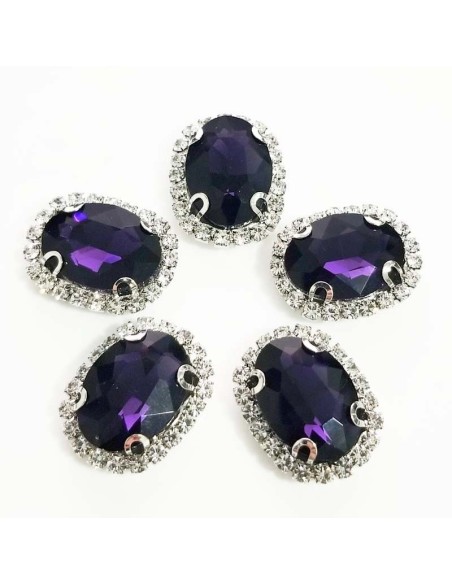 Oval Stone cm 2,5x3,5 Amethyst-Silver - 1PC - Stones to be sewn with setting