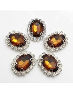 Pietra Ovale cm 2,5x3,5 Ambra-Silver - 1PZ - Pietre da cucire con castone 2